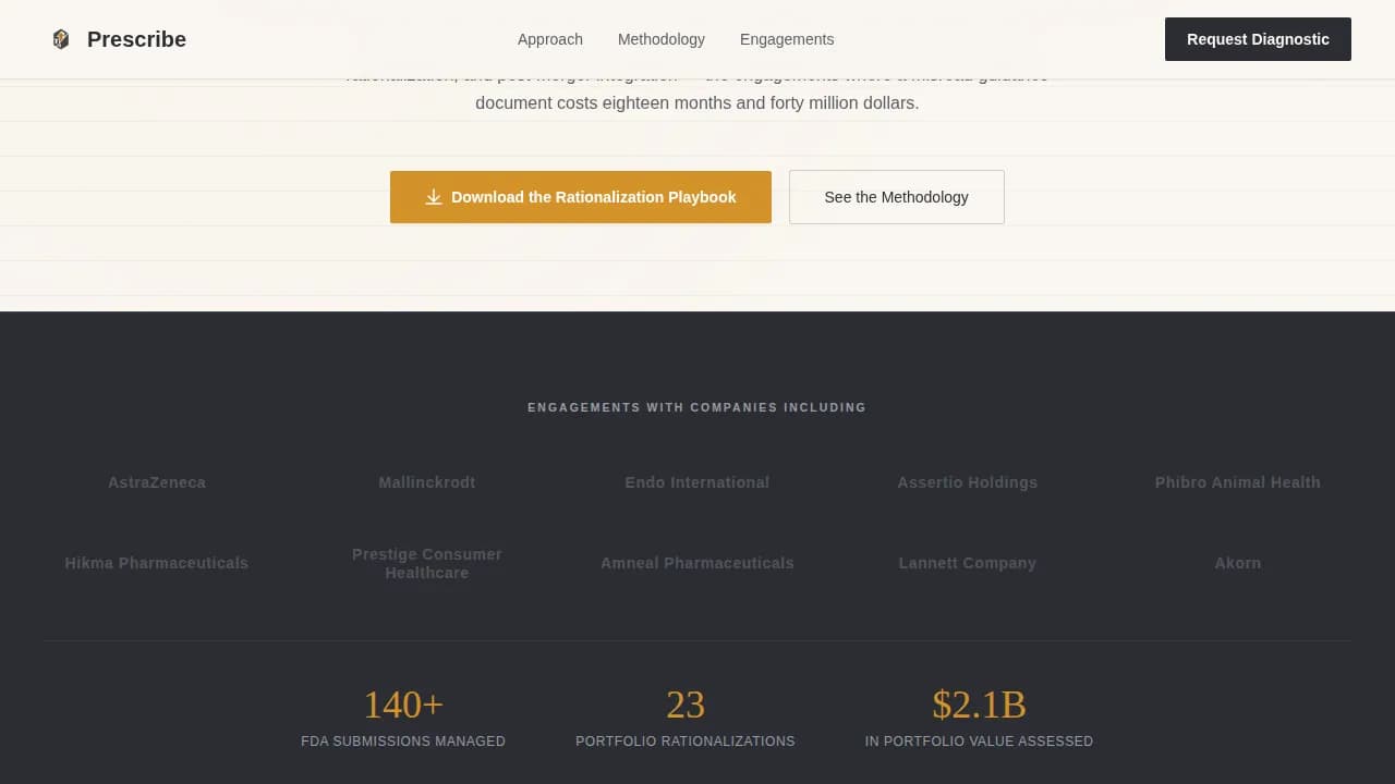 Prescribe - Authoritative FDA Advisory Pharmaceutical Consulting Landing Page Template