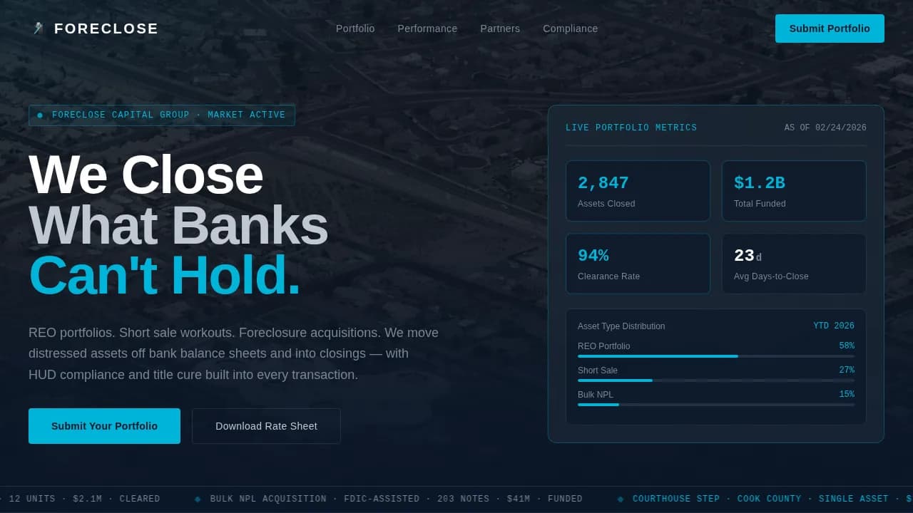 Foreclose - High-Volume REO Mortgage Broker Landing Page Template