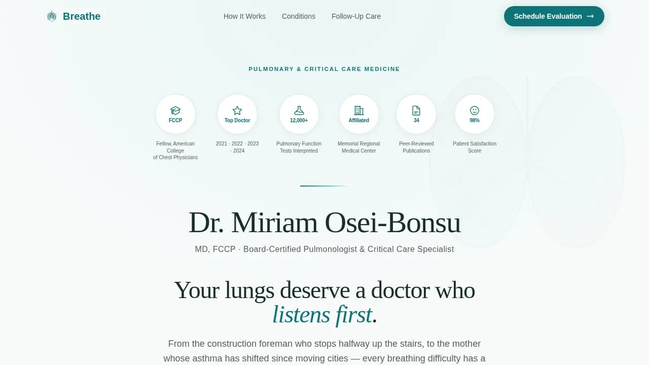 Pulmonologist Practice Website Template — Patient Trust Journey
