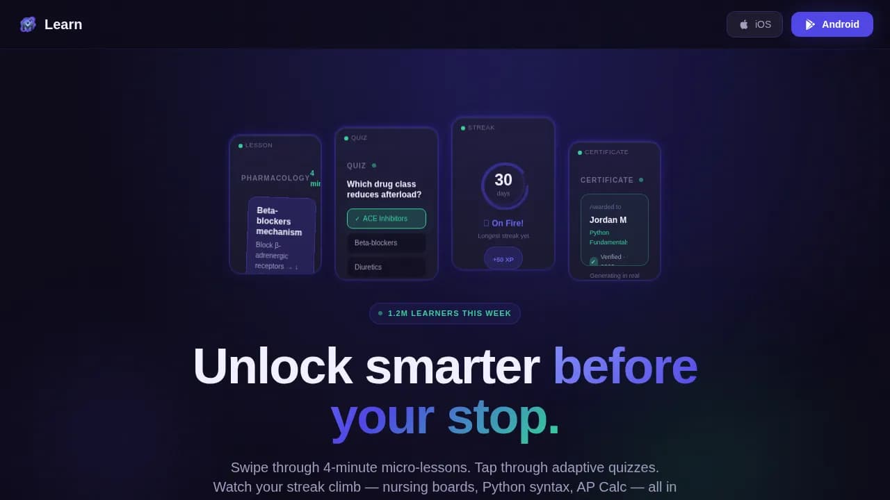 Spark — Adaptive Bite-Sized Education App Landing Page Template