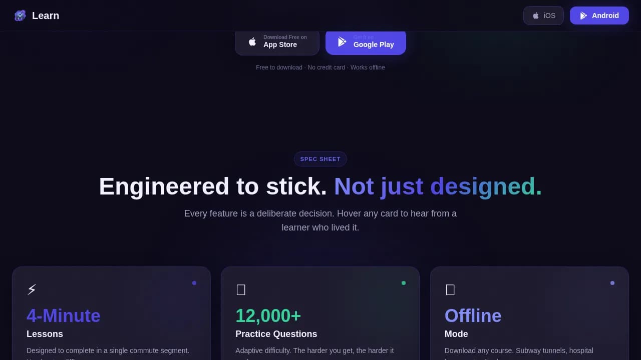 Spark — Adaptive Bite-Sized Education App Landing Page Template