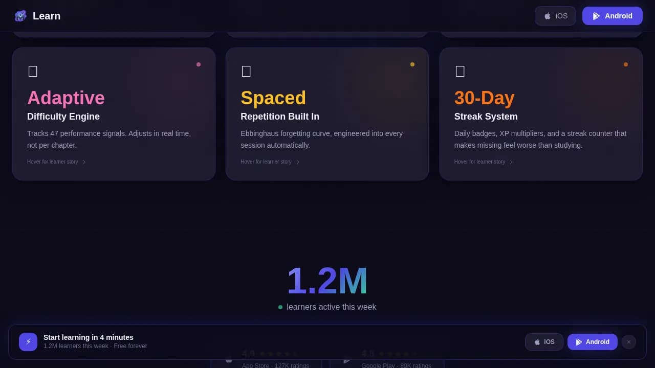 Spark — Adaptive Bite-Sized Education App Landing Page Template