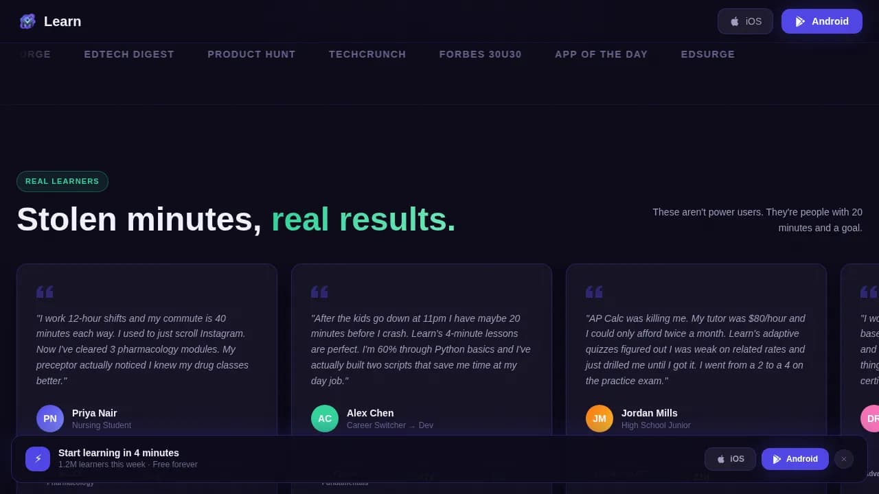 Spark — Adaptive Bite-Sized Education App Landing Page Template