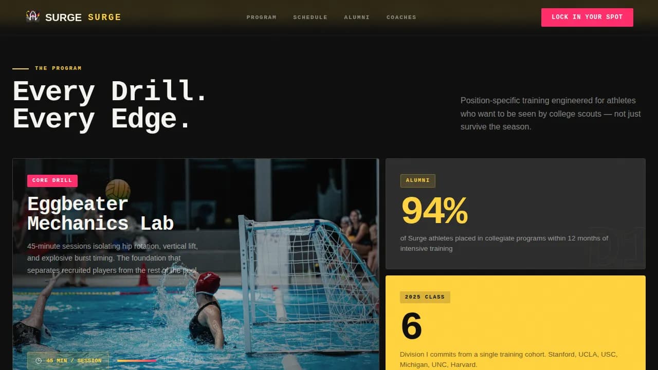 Velocity — Competitive Water Polo Academy Landing Page Template