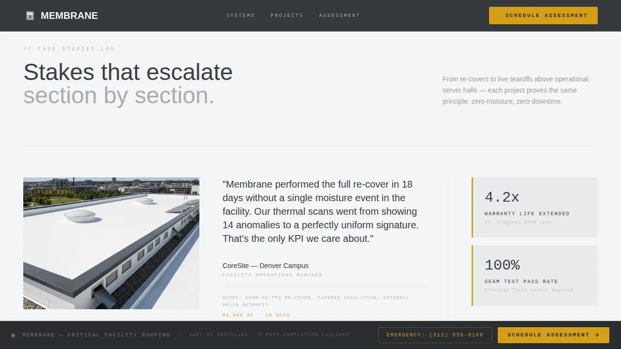 Apex — Critical Data Center Roofing Landing Page Template