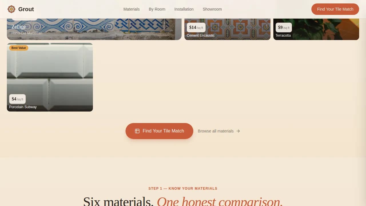 Mosaic — Value-Anchored Tile Showroom Landing Page Template