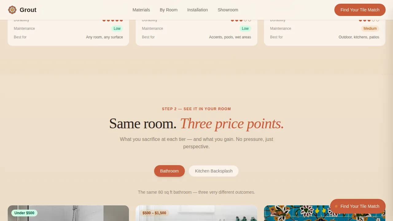 Mosaic — Value-Anchored Tile Showroom Landing Page Template