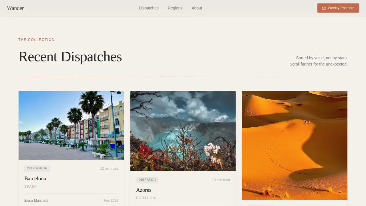Wander — Premium Travel Guide Landing Page Template