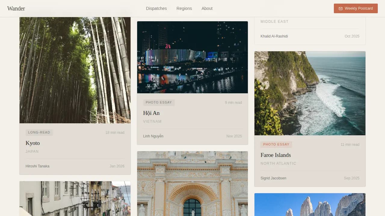 Wander — Premium Travel Guide Landing Page Template