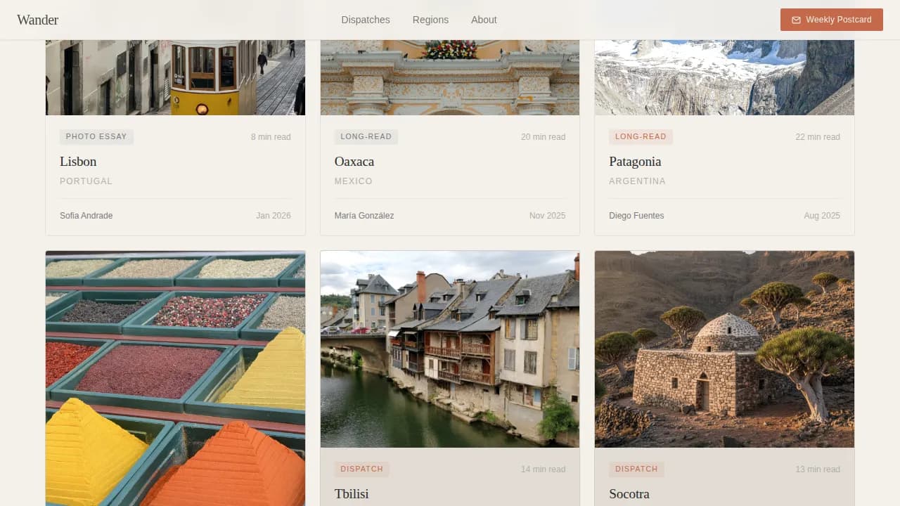 Wander — Premium Travel Guide Landing Page Template
