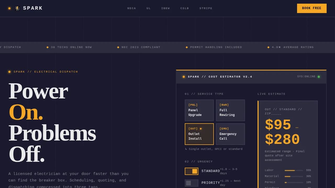 Spark — Premium Electrician Booking Landing Page Template