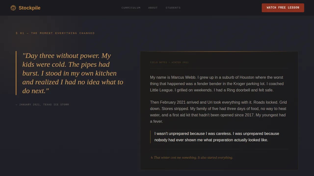 Stockpile — Wilderness Resilience Academy Landing Page Template