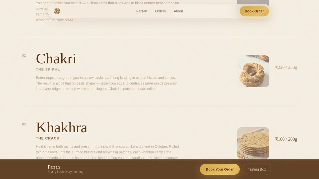 Farsan — Artisanal Snack Marketplace Landing Page Template