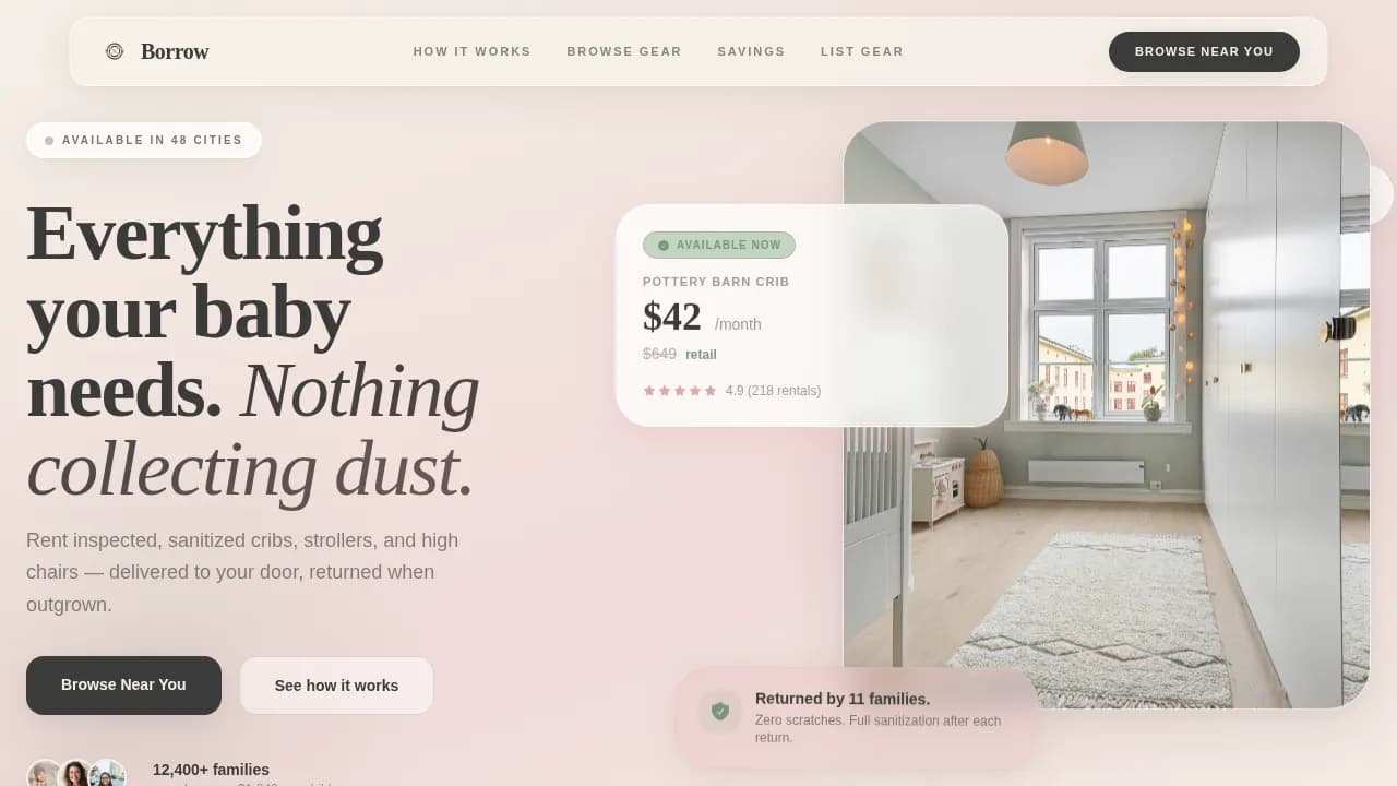 Borrow — Connected Equipment Sharing Landing Page Template