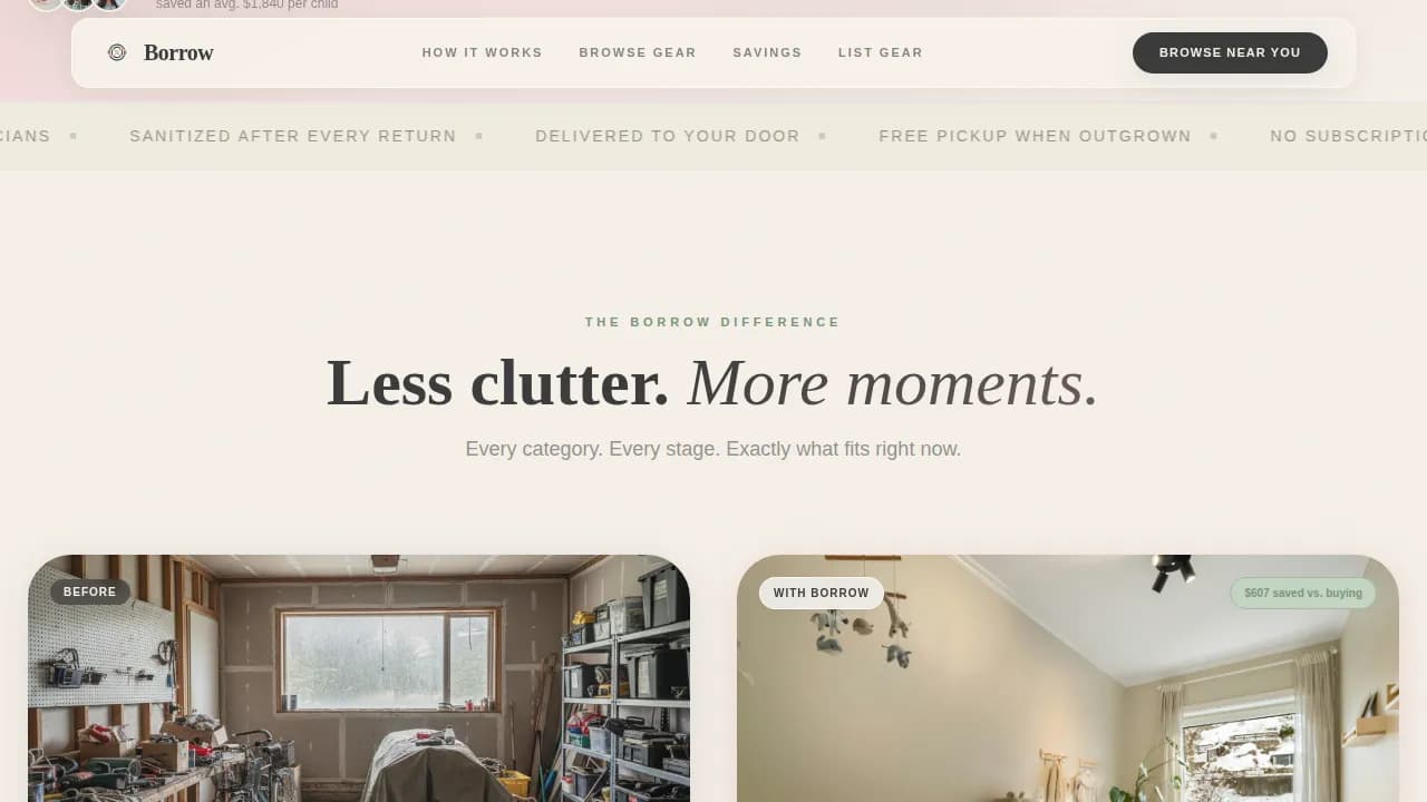 Borrow — Connected Equipment Sharing Landing Page Template