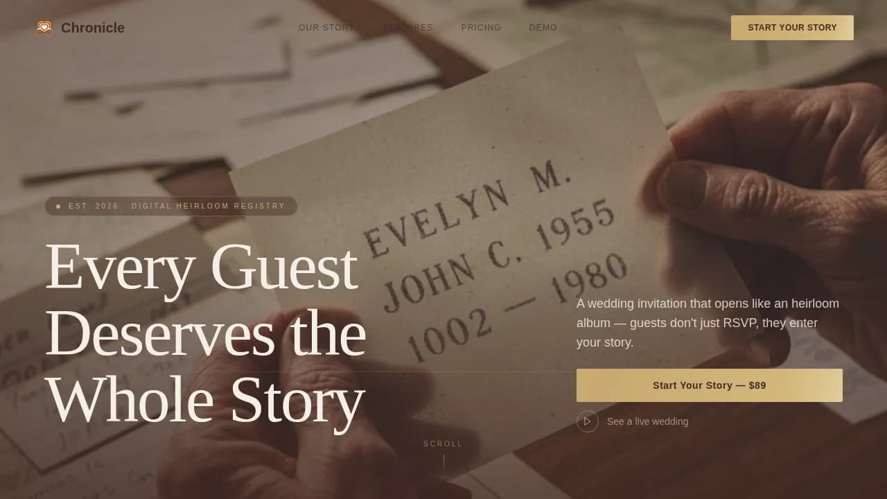 Chronicle — Iconic Wedding Registry Landing Page Template