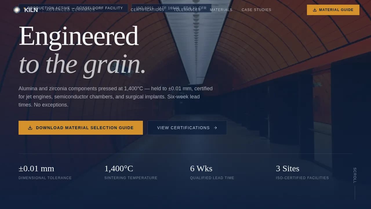 Kiln — Advanced Ceramics Manufacturing Landing Page Template