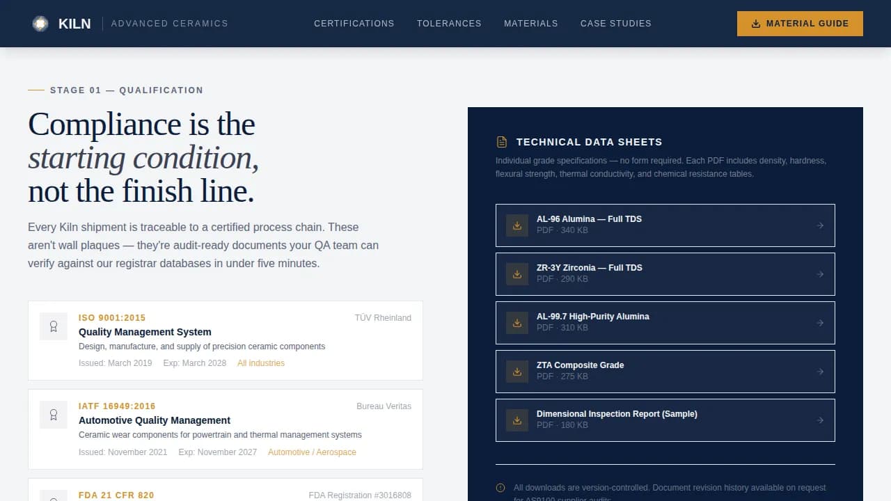 Kiln — Advanced Ceramics Manufacturing Landing Page Template