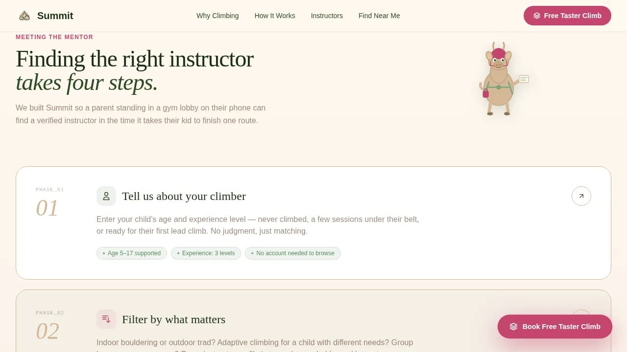 Summit — Certified Climbing Instruction Landing Page Template