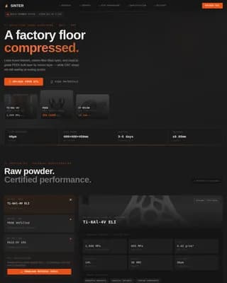 Sinter — Expert 3D Manufacturing Landing Page Template