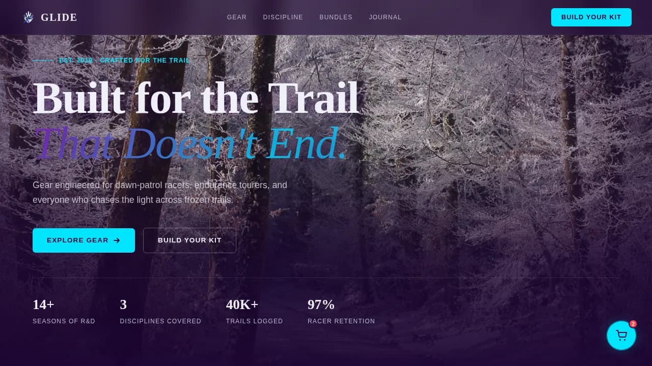 Glide — Premium Skiing Equipment Landing Page Template