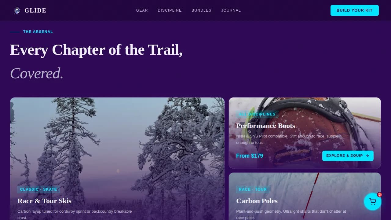 Glide — Premium Skiing Equipment Landing Page Template