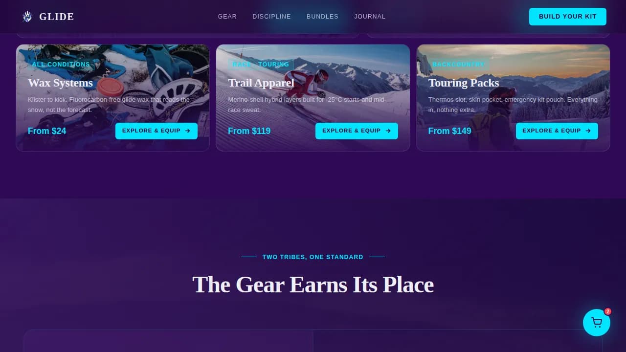 Glide — Premium Skiing Equipment Landing Page Template