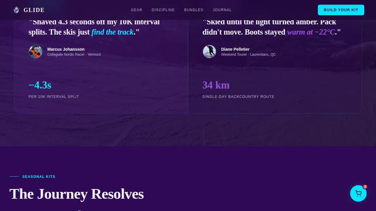 Glide — Premium Skiing Equipment Landing Page Template