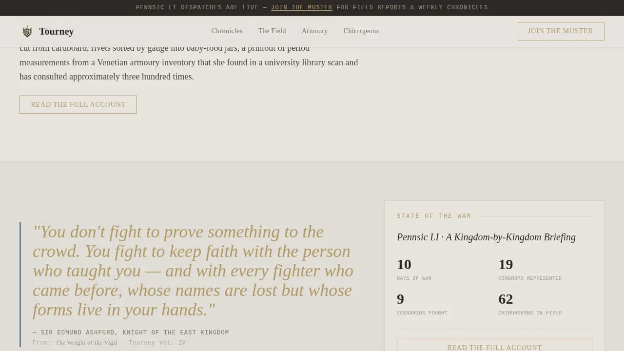 Tourney — Immersive Combat Experience Landing Page Template