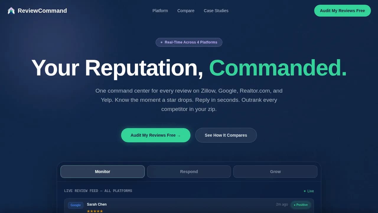 ReviewCommand — Smart Real Estate Reputation Landing Page Template
