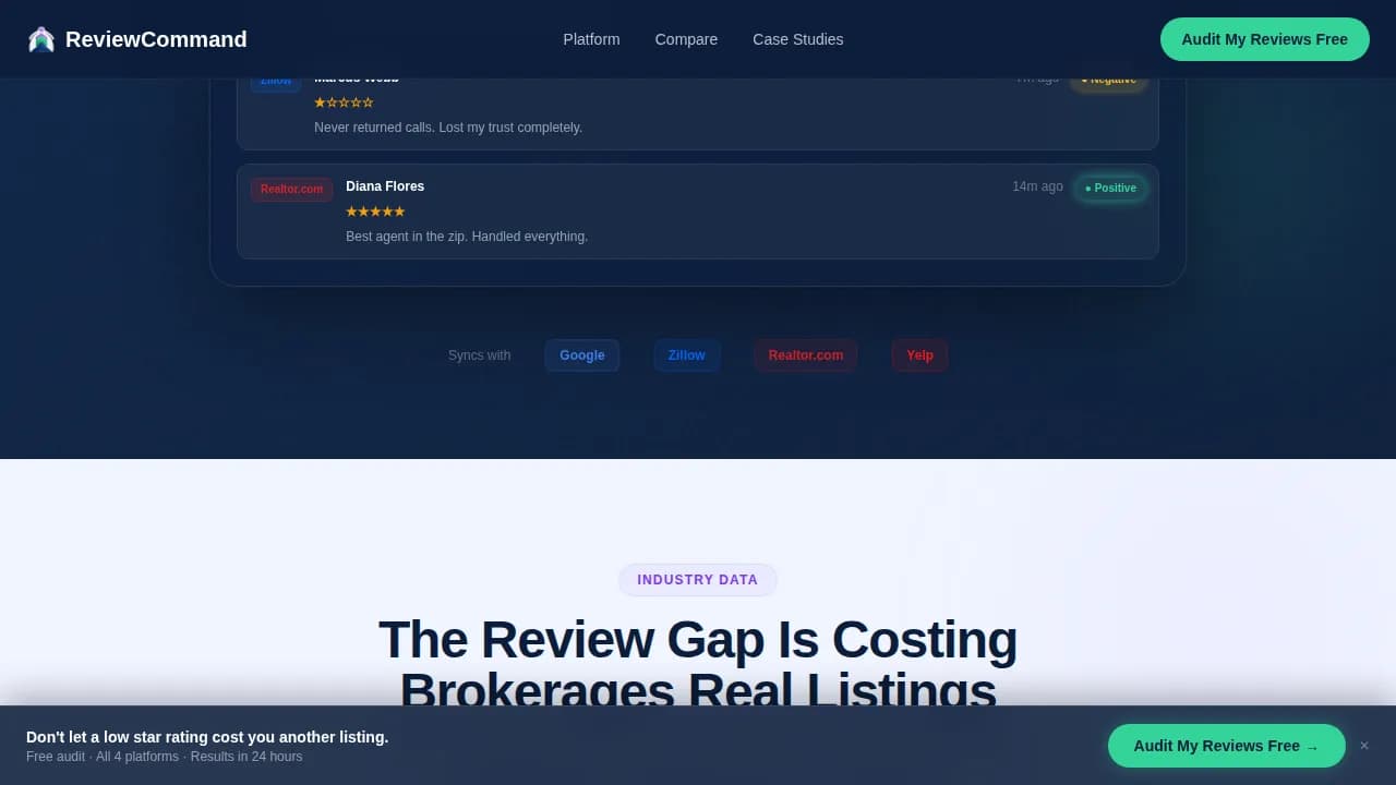 ReviewCommand — Smart Real Estate Reputation Landing Page Template