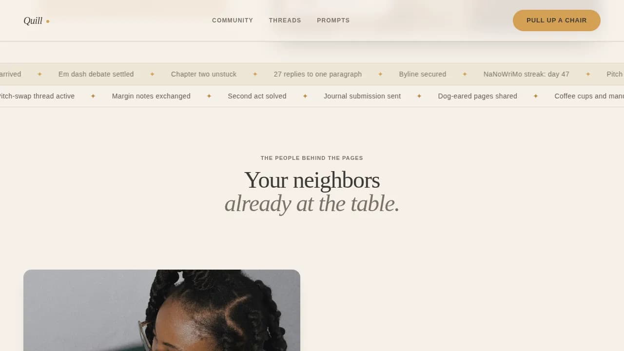 Quill — Thriving Writers Community Landing Page Template