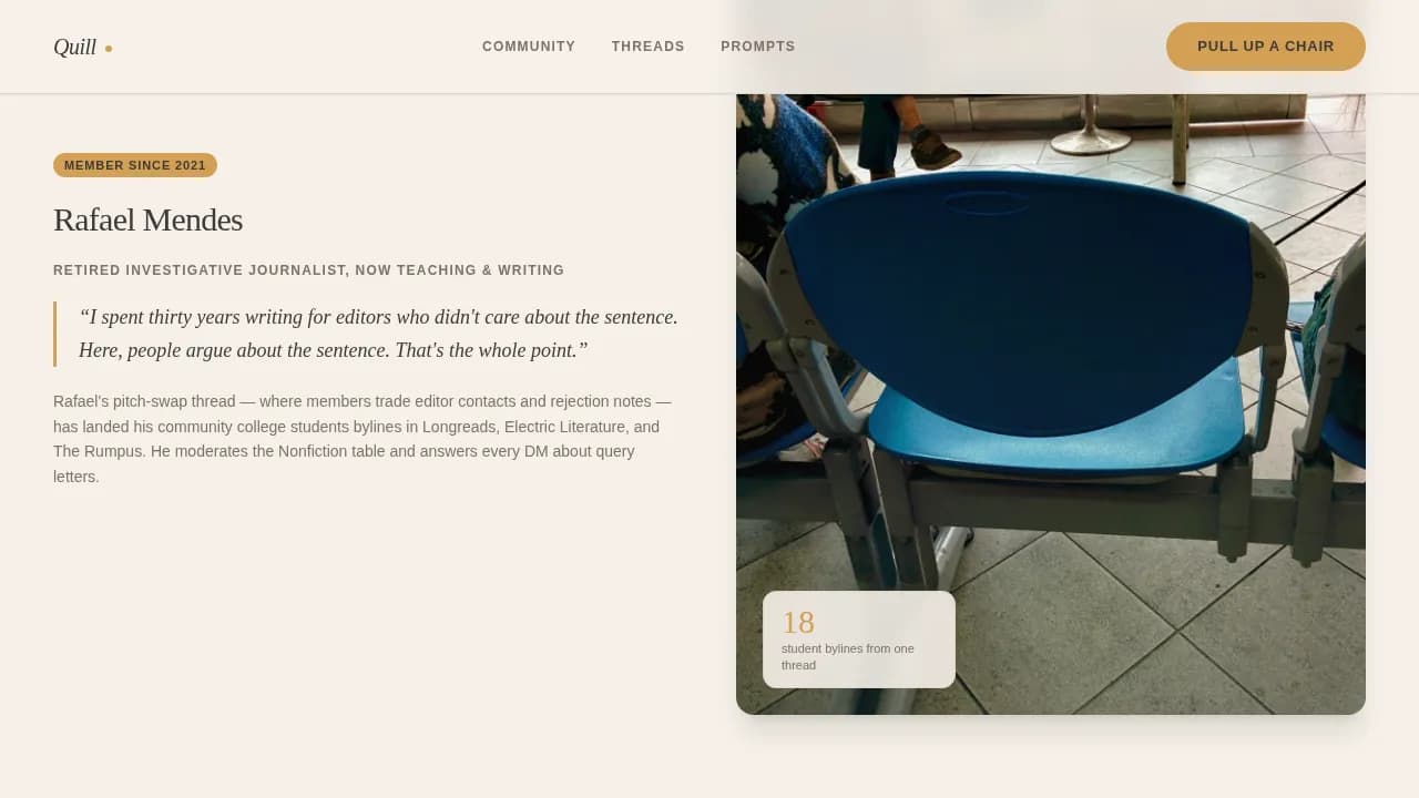 Quill — Thriving Writers Community Landing Page Template