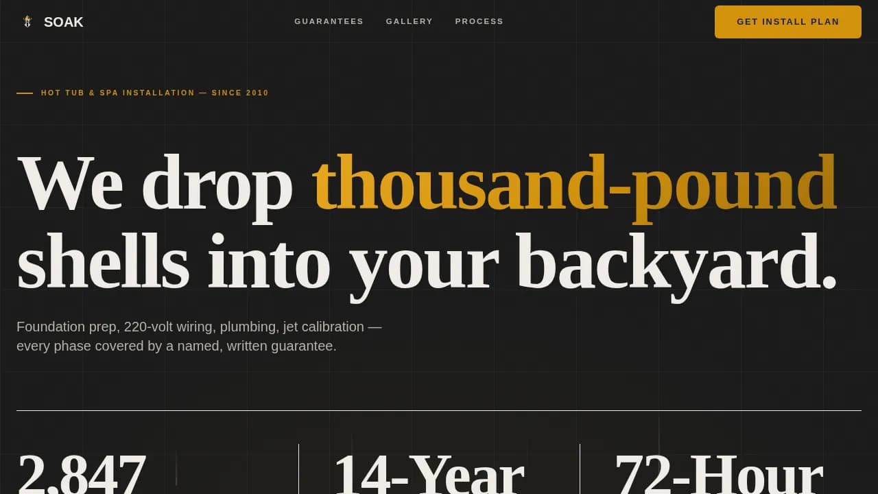 Soak — Professional Hot Tub Installation Landing Page Template