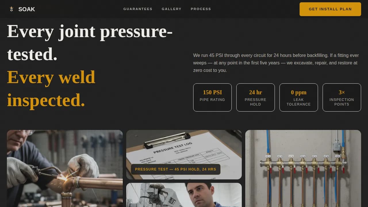 Soak — Professional Hot Tub Installation Landing Page Template
