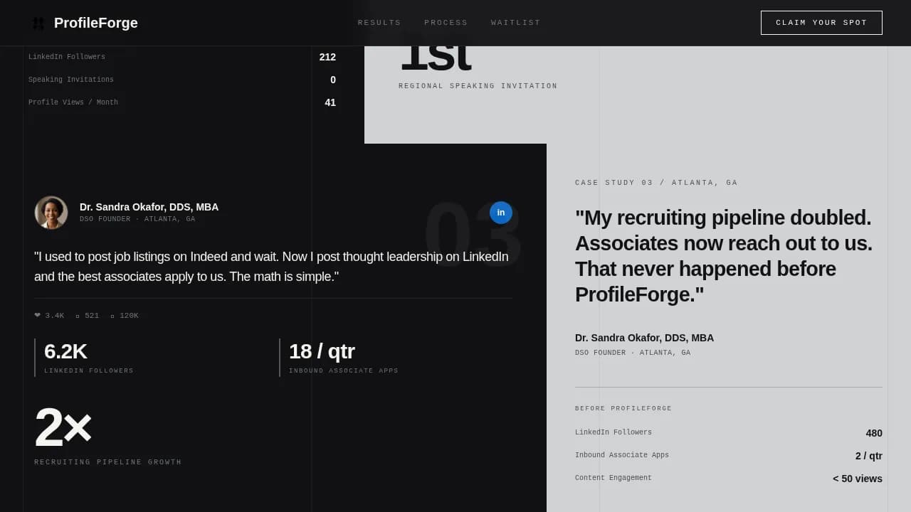 Profileforge - Bold Brutalist Dentist LinkedIn Optimization Landing Page Template