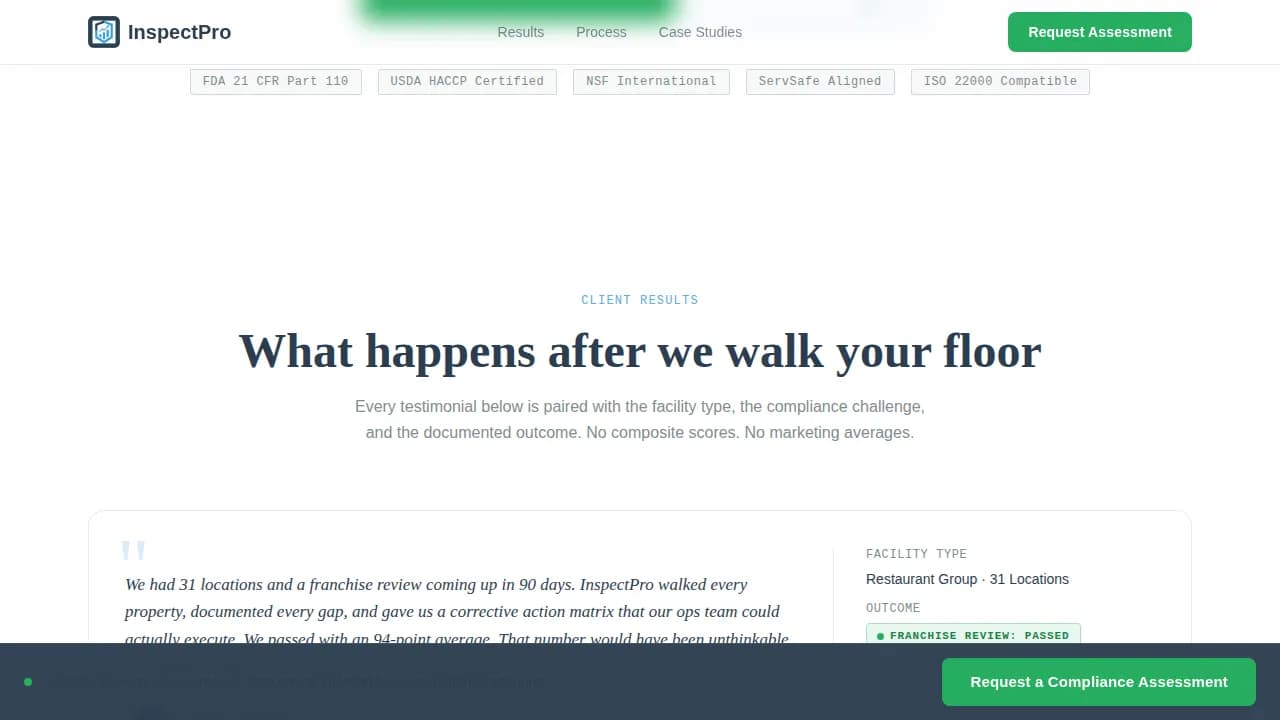 Health Inspector Reviews & Testimonials Website Template