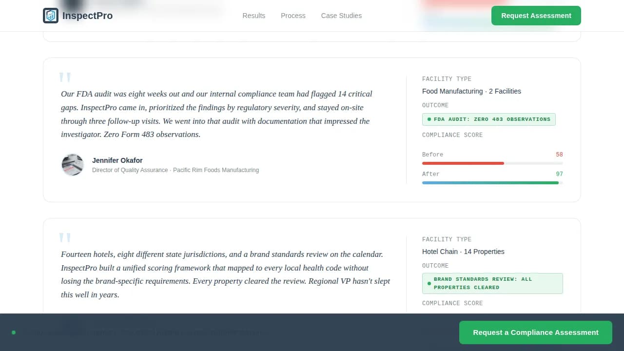Health Inspector Reviews & Testimonials Website Template