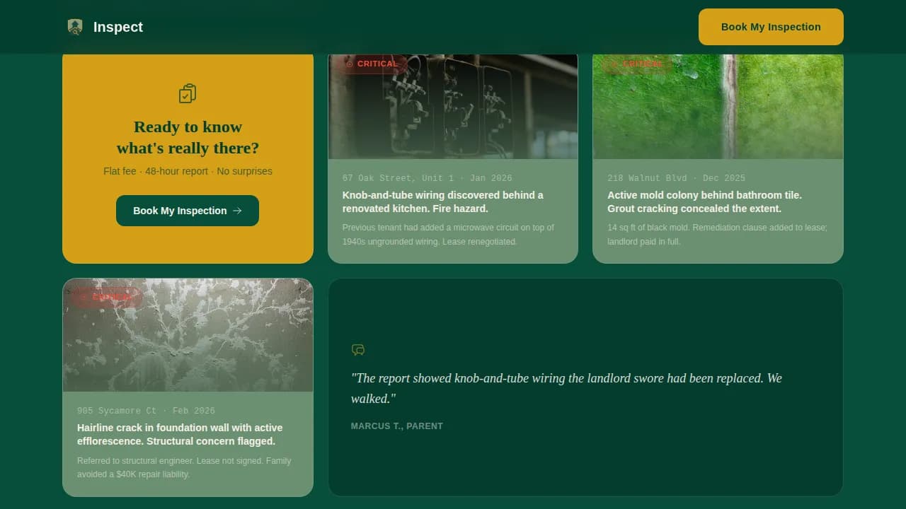 Inspect — Certified Home Inspection Landing Page Template