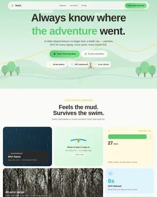 Fetch - Always Know Where the Adventure Went GPS Pet Tracker Landing Page Template