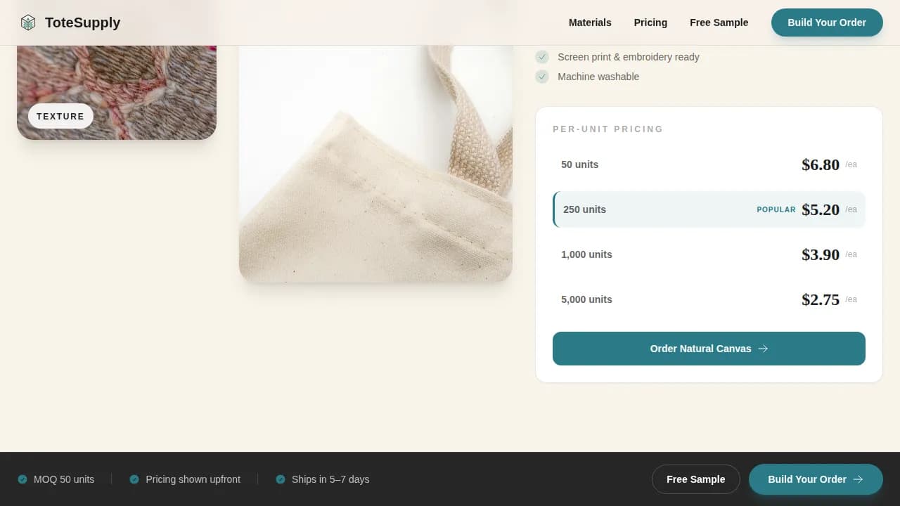 Supply — Wholesale Eco Bags B2B Landing Page Template