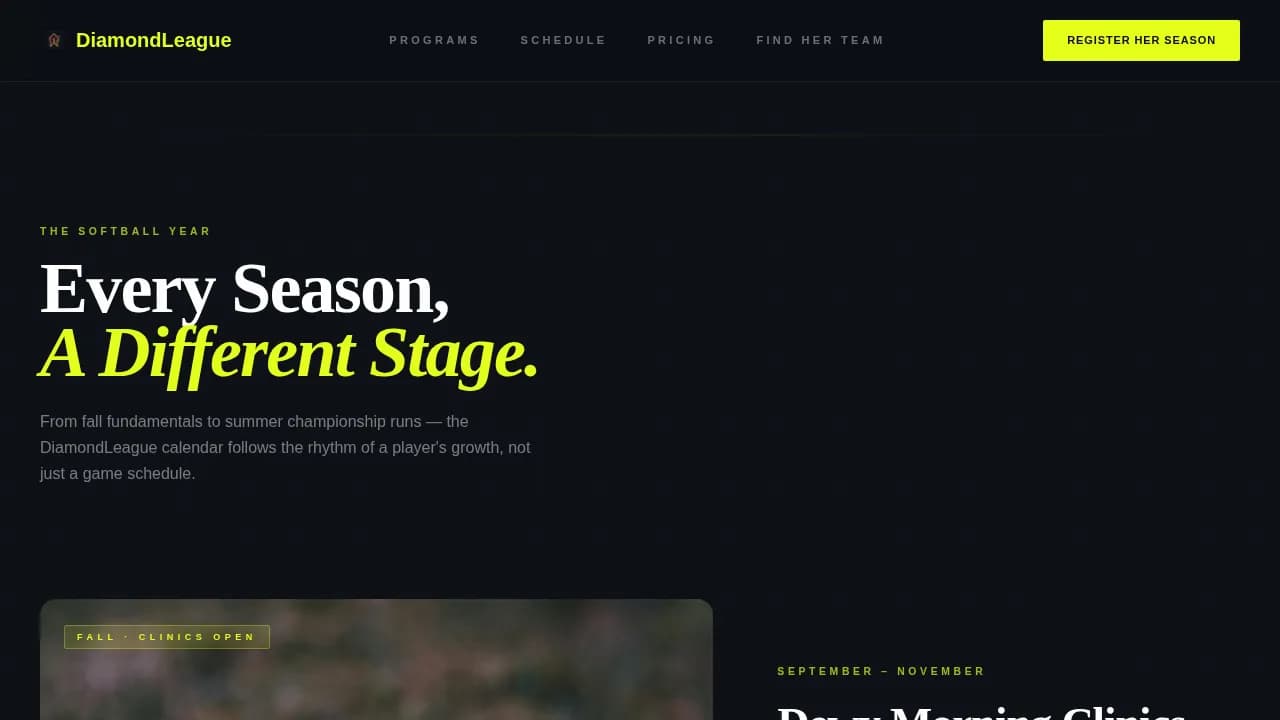 Diamond — Youth Softball League Landing Page Template