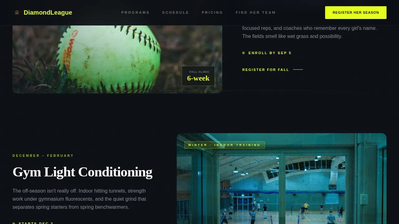 Diamond — Youth Softball League Landing Page Template