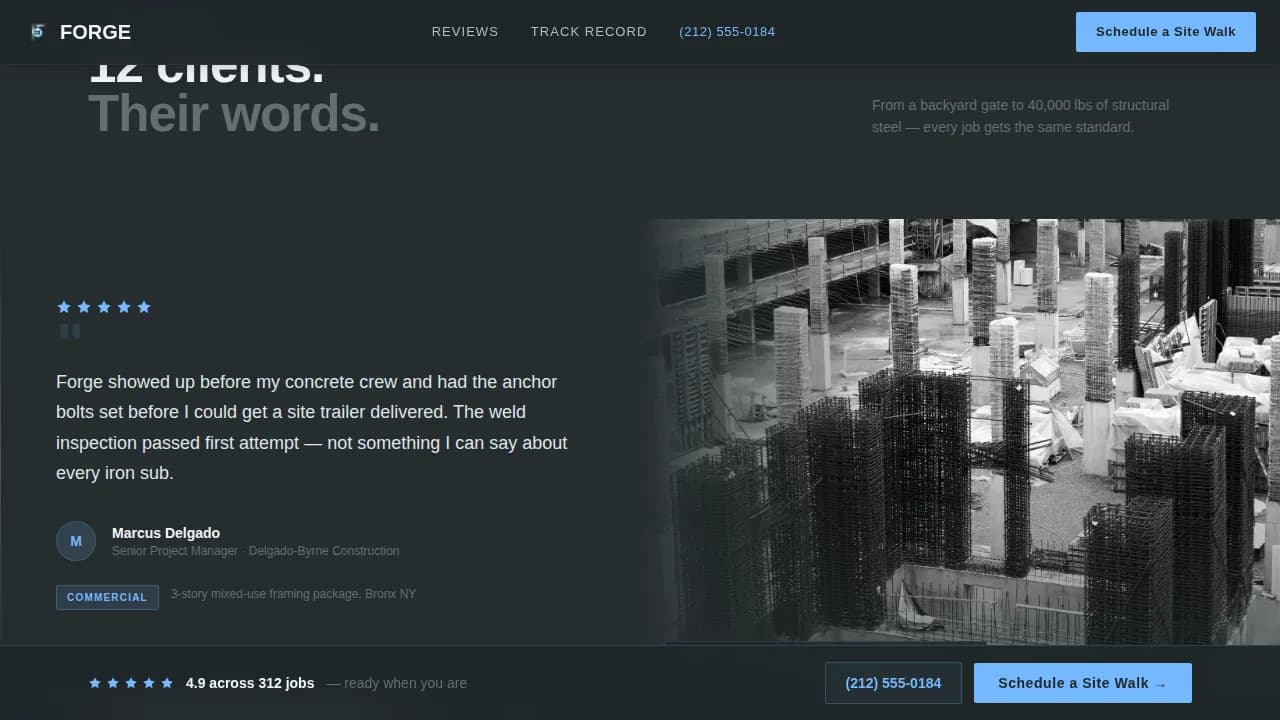 Ironworker Booking Website Template