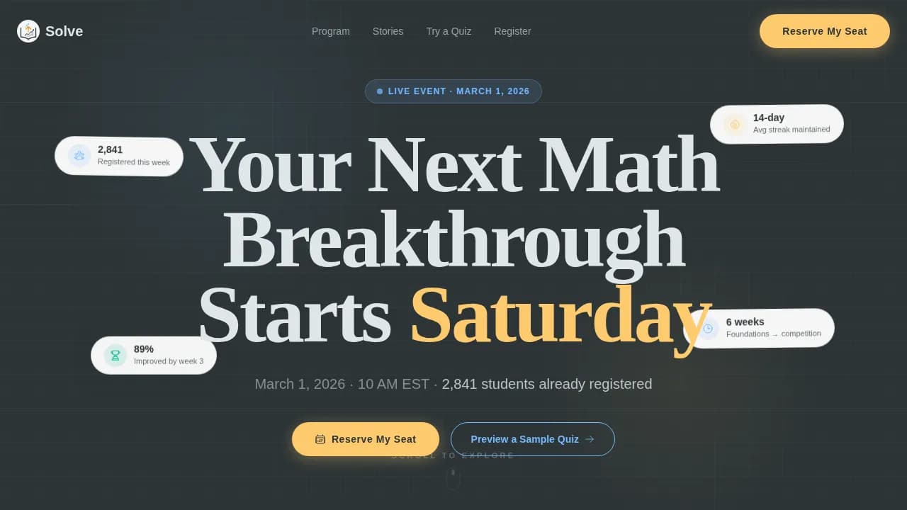 Master — Interactive Math Competition Landing Page Template
