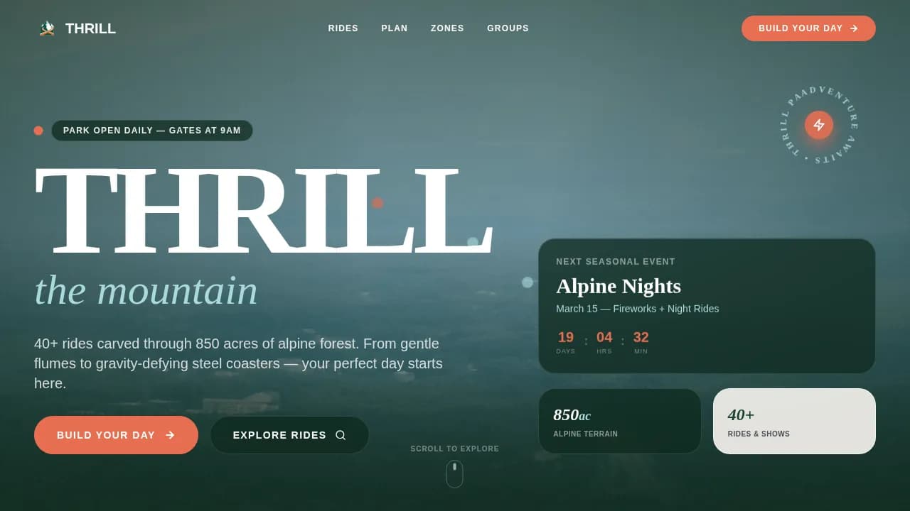 Adventure — Thrilling Theme Park Landing Page Template