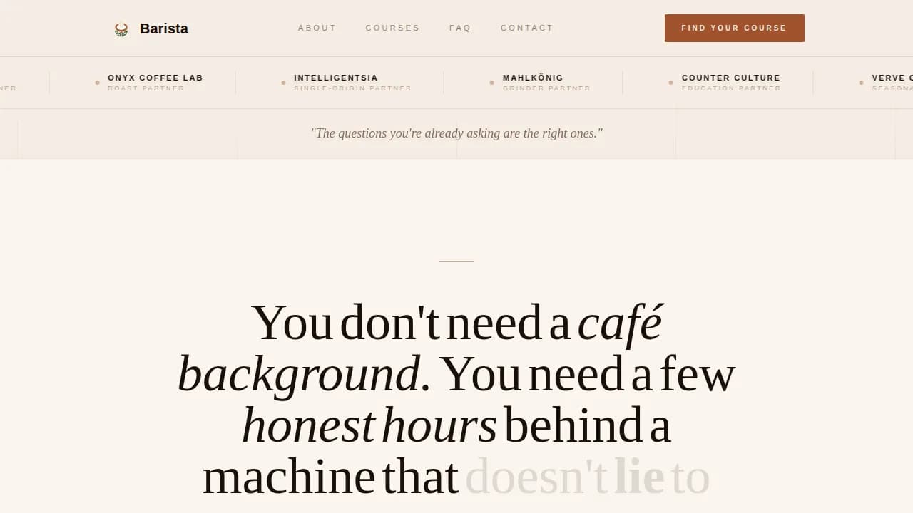 Brew — Premier Coffee Training Landing Page Template