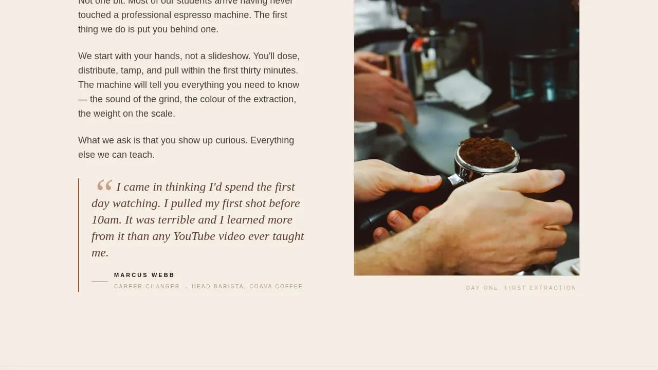 Brew — Premier Coffee Training Landing Page Template