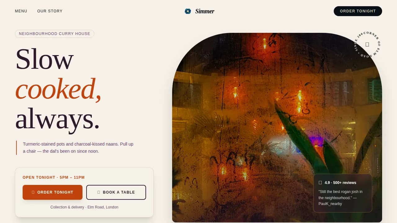 Savor — Authentic Curry Restaurant Landing Page Template