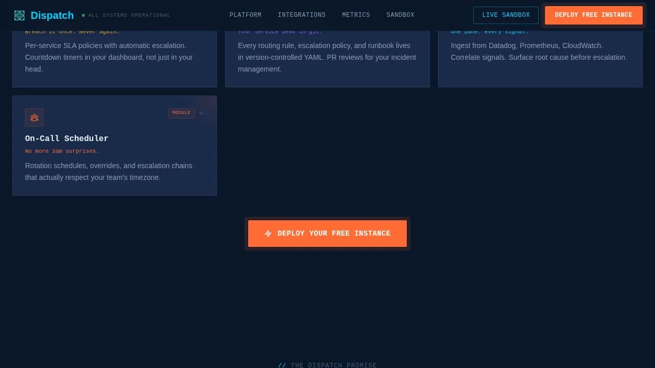 Dispatch - Zero Backlog Serverless ITSM Landing Page Template